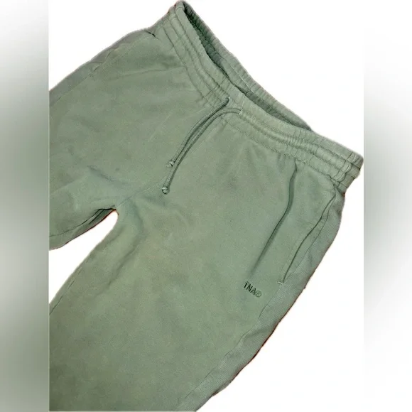 TNA Aritzia Cozy Sweatfleece Sage Green Sweatpants Joggers Boyfriend Fit L - Picture 2 of 7